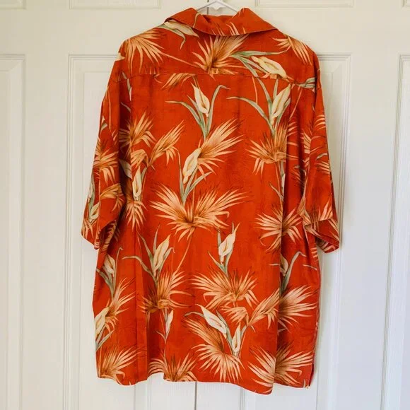 TOMMY BAHAMA Tropical  Silk  Camp Shirt Salmon Button Front Short Sleeve XXL - Picture 7 of 7